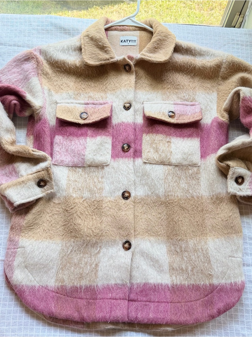Katydid Beige, Cream & Pink Plaid Button-Up Shacket